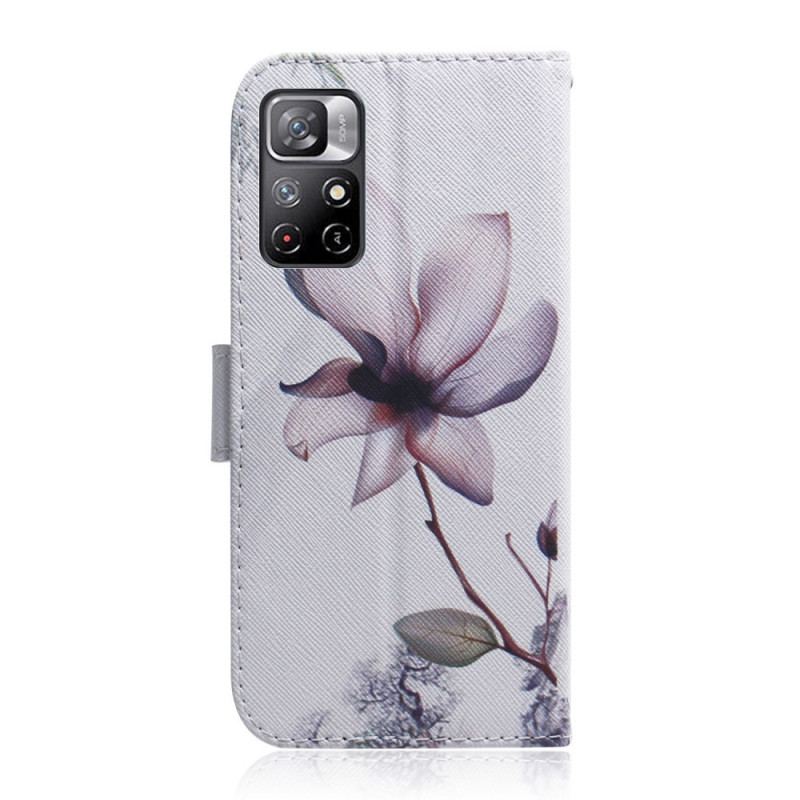 Capa Flip Para Poco M4 Pro 5G Flor Rosa Empoeirado