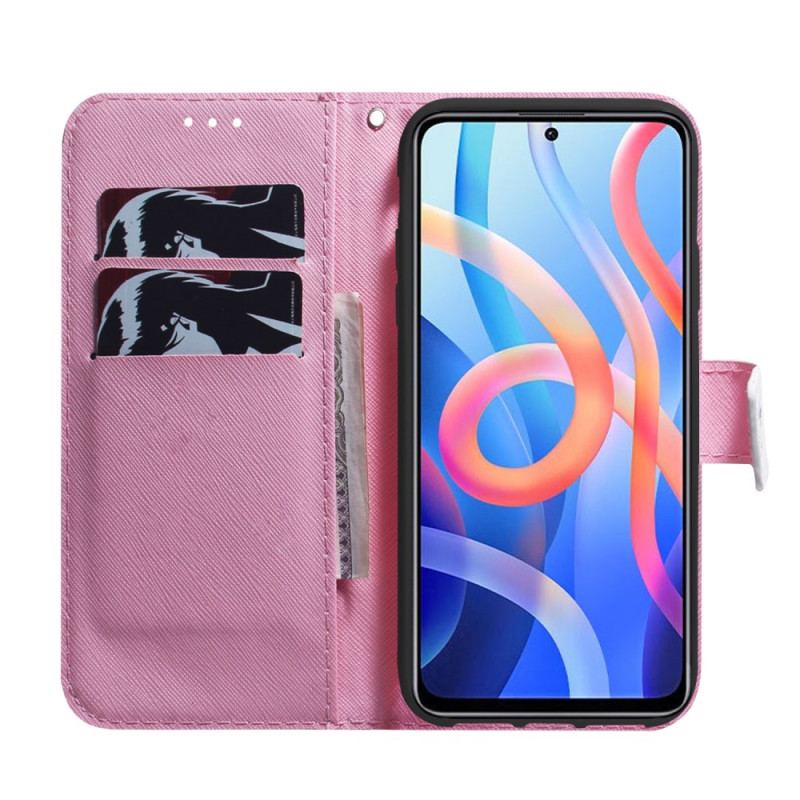 Capa Flip Para Poco M4 Pro 5G Flor Rosa Empoeirado