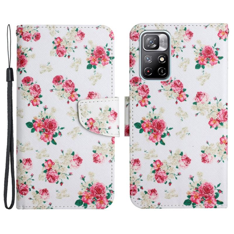 Capa Flip Para Poco M4 Pro 5G Flores Reais Da Liberdade