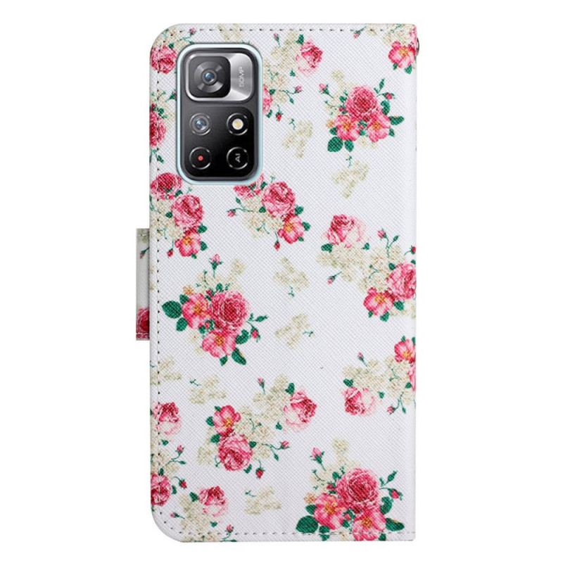 Capa Flip Para Poco M4 Pro 5G Flores Reais Da Liberdade