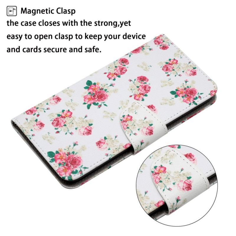 Capa Flip Para Poco M4 Pro 5G Flores Reais Da Liberdade