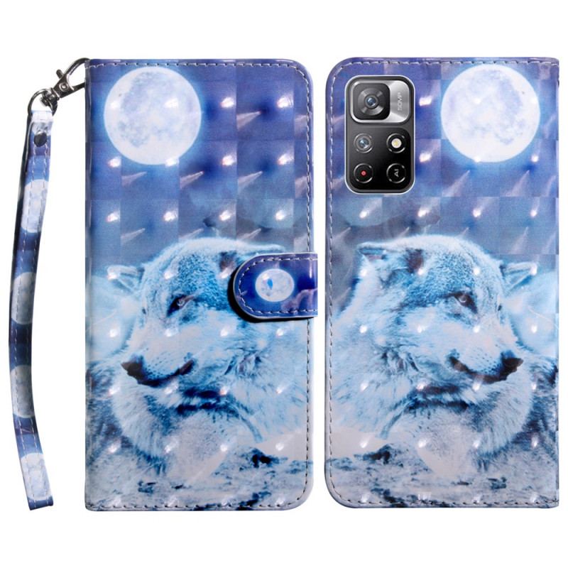 Capa Flip Para Poco M4 Pro 5G Lobo Ao Luar