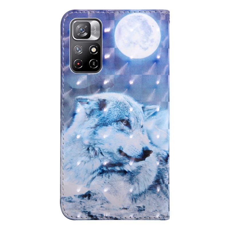 Capa Flip Para Poco M4 Pro 5G Lobo Ao Luar