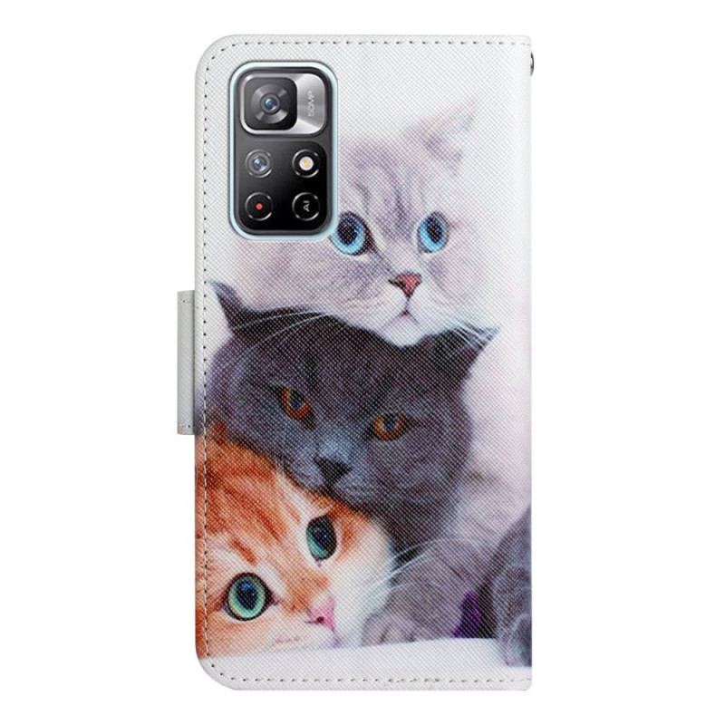 Capa Flip Para Poco M4 Pro 5G Pilha De Lanyard Cats