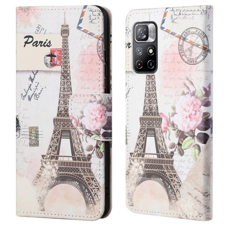 Capa Flip Para Poco M4 Pro 5G Torre Eiffel Retrô