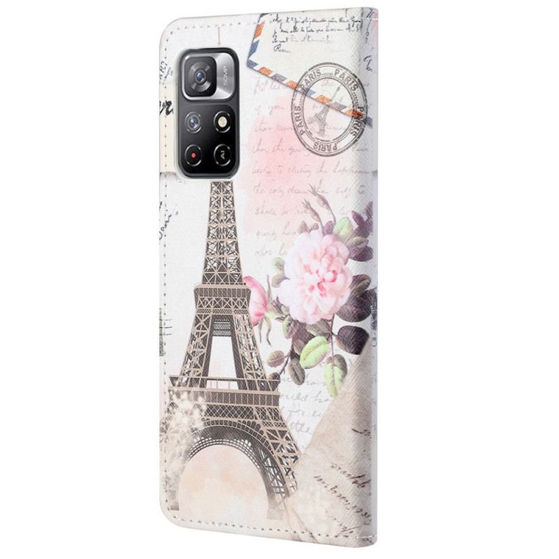 Capa Flip Para Poco M4 Pro 5G Torre Eiffel Retrô