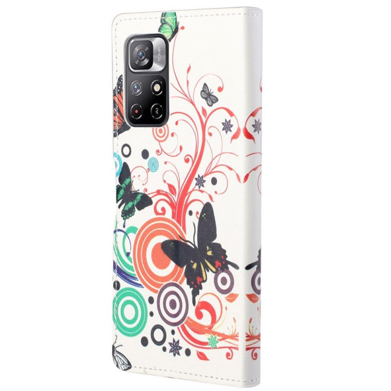 Capa Folio Para Poco M4 Pro 5G Borboletas E Flores