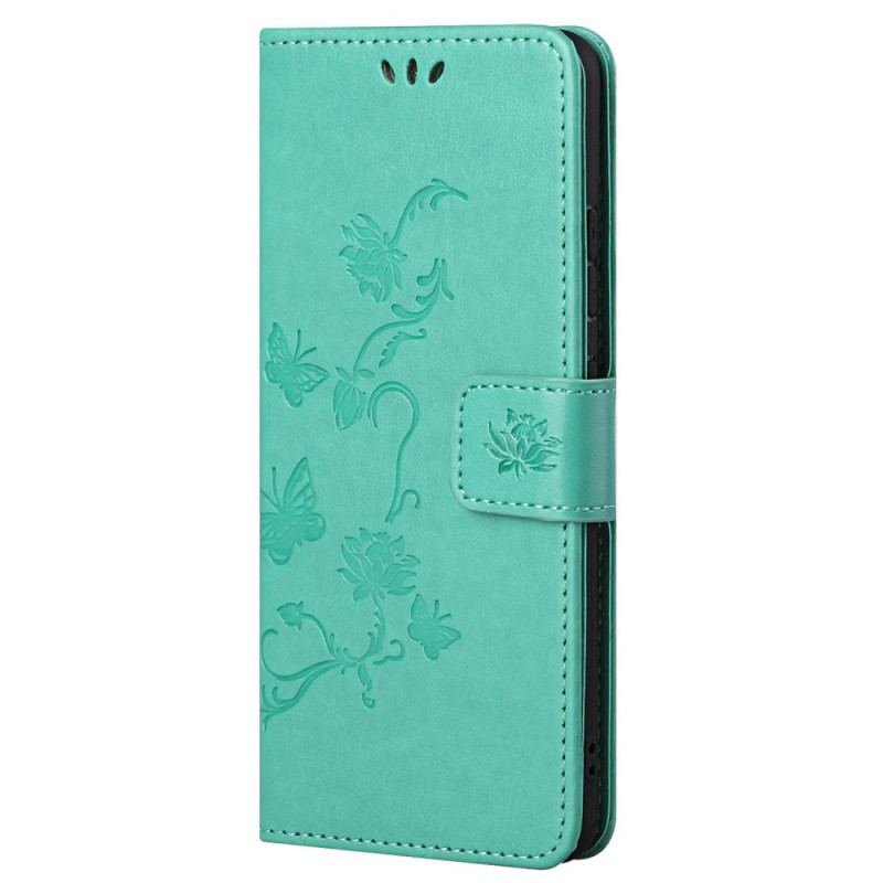 Capa Folio Para Poco M4 Pro 5G Borboletas E Flores Asiáticas