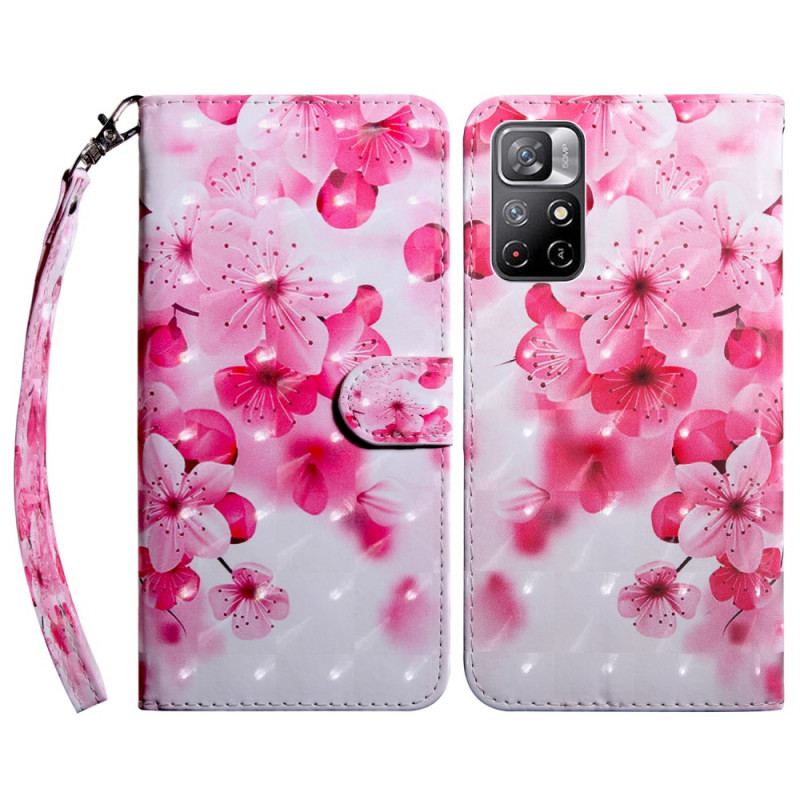 Capa Folio Para Poco M4 Pro 5G Flores Cor De Rosa