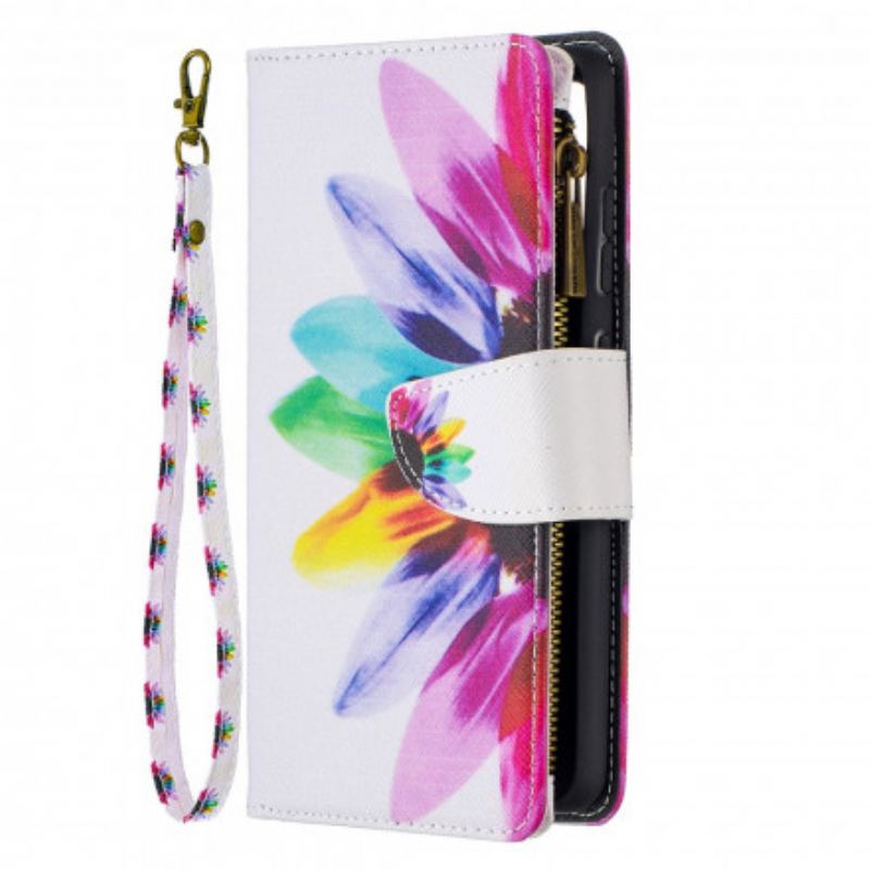 Capa De Couro Para Samsung Galaxy A52 4G / A52 5G / A52s 5G Bolso Com Zíper Flor