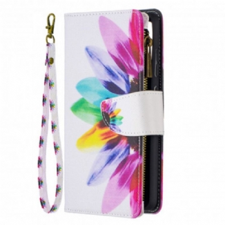 Capa De Couro Para Samsung Galaxy A52 4G / A52 5G / A52s 5G Bolso Com Zíper Flor