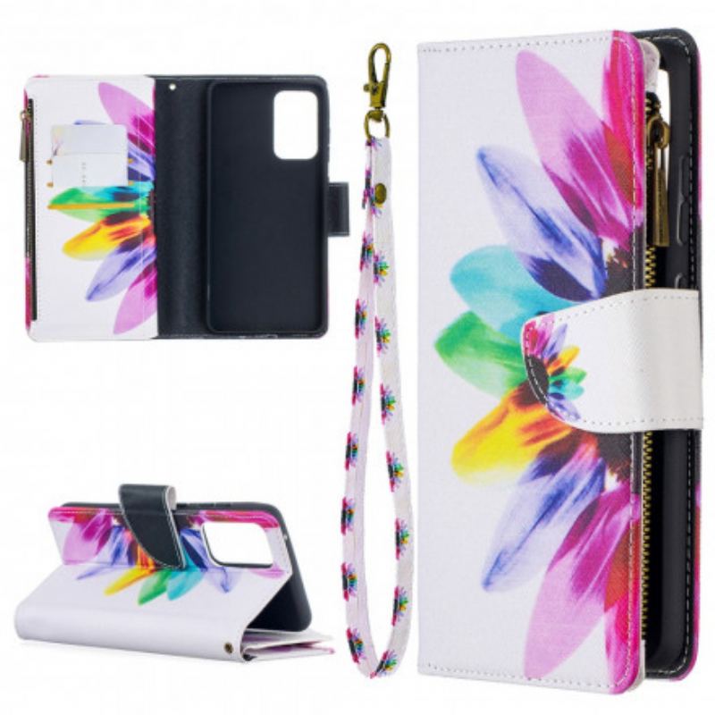 Capa De Couro Para Samsung Galaxy A52 4G / A52 5G / A52s 5G Bolso Com Zíper Flor