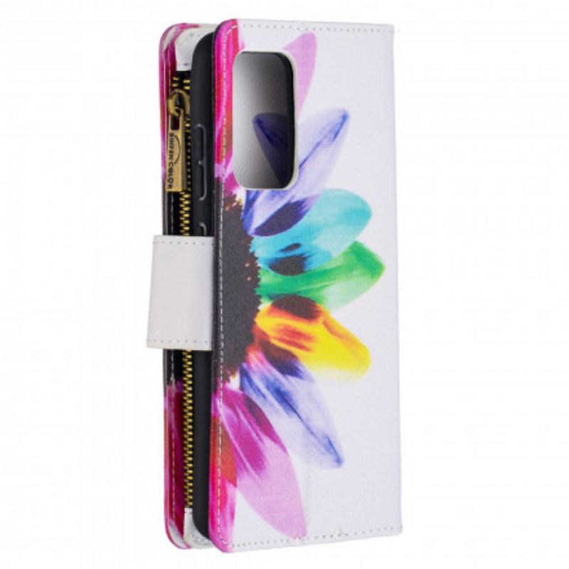 Capa De Couro Para Samsung Galaxy A52 4G / A52 5G / A52s 5G Bolso Com Zíper Flor