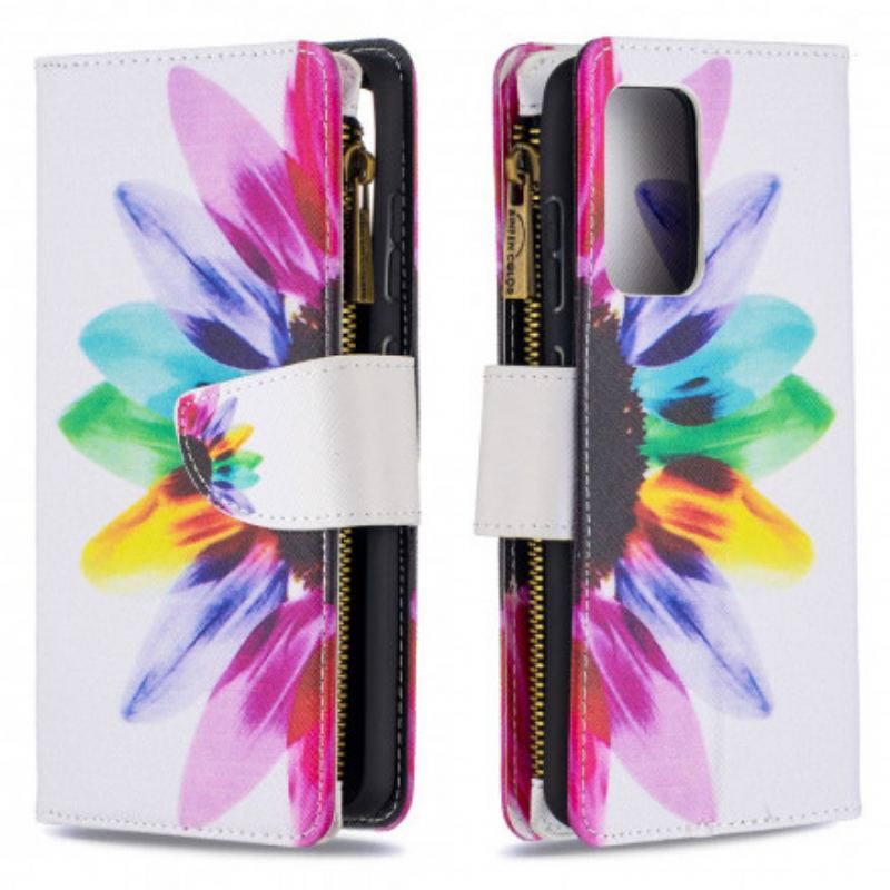 Capa De Couro Para Samsung Galaxy A52 4G / A52 5G / A52s 5G Bolso Com Zíper Flor