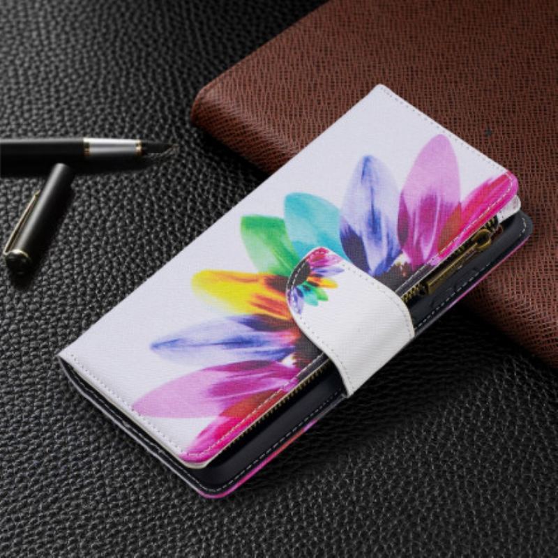 Capa De Couro Para Samsung Galaxy A52 4G / A52 5G / A52s 5G Bolso Com Zíper Flor