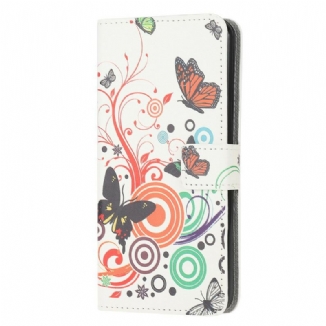 Capa De Couro Para Samsung Galaxy A52 4G / A52 5G / A52s 5G Borboletas E Flores