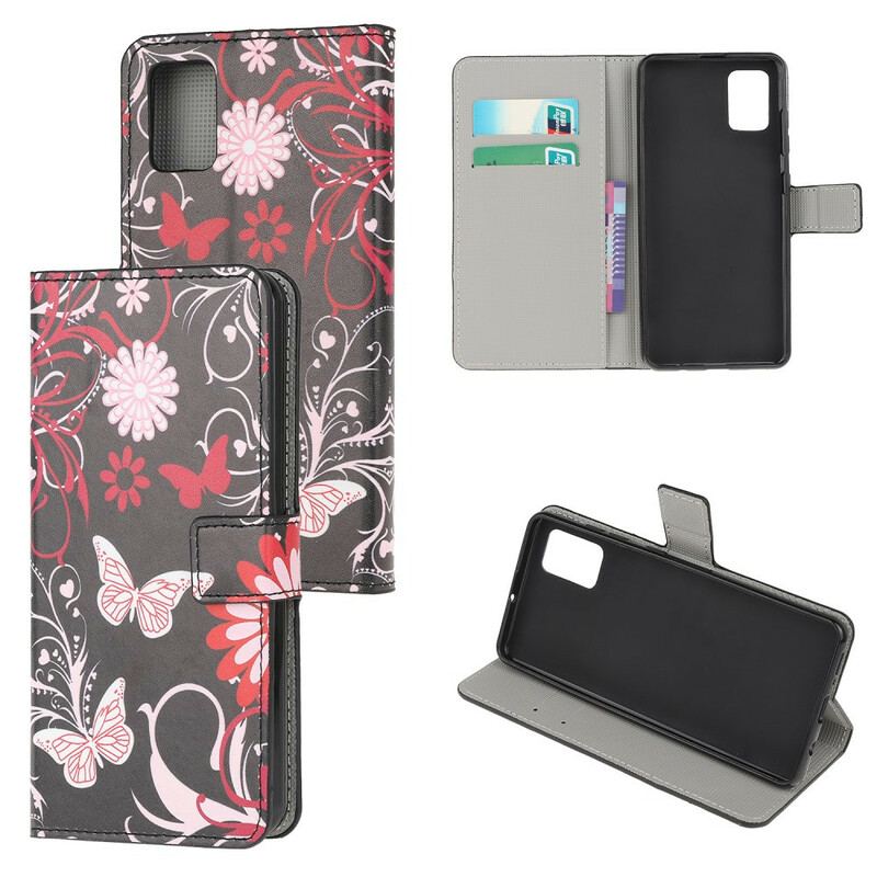 Capa De Couro Para Samsung Galaxy A52 4G / A52 5G / A52s 5G Borboletas E Flores