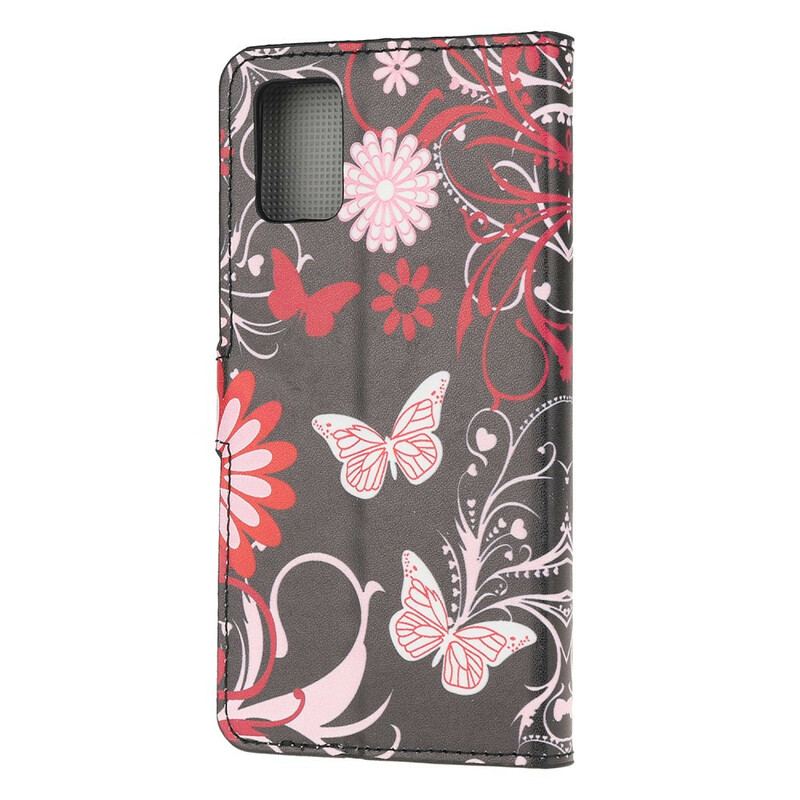 Capa De Couro Para Samsung Galaxy A52 4G / A52 5G / A52s 5G Borboletas E Flores