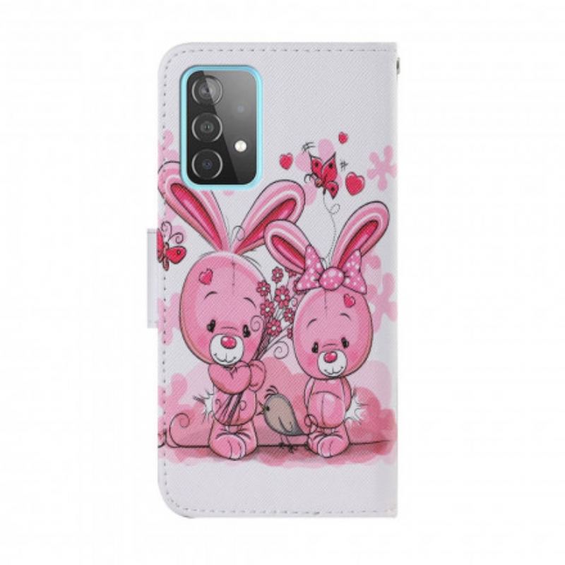 Capa De Couro Para Samsung Galaxy A52 4G / A52 5G / A52s 5G Coelhos