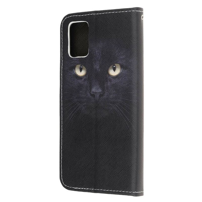 Capa De Couro Para Samsung Galaxy A52 4G / A52 5G / A52s 5G De Cordão Olhos De Gato Preto Com Tiras