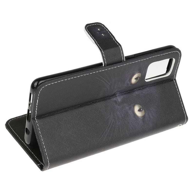 Capa De Couro Para Samsung Galaxy A52 4G / A52 5G / A52s 5G De Cordão Olhos De Gato Preto Com Tiras