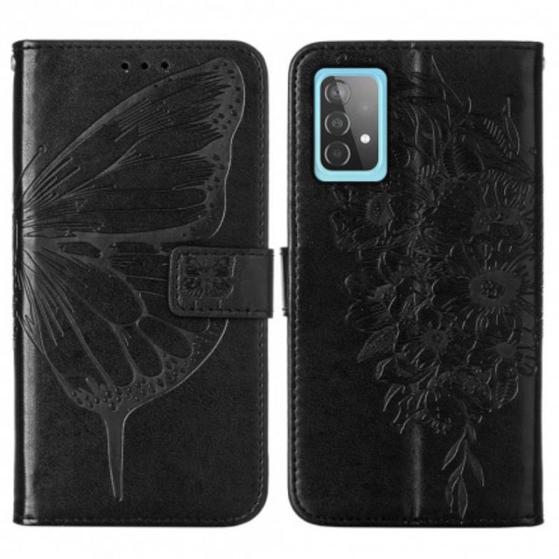 Capa De Couro Para Samsung Galaxy A52 4G / A52 5G / A52s 5G Design De Borboleta Com Cordão