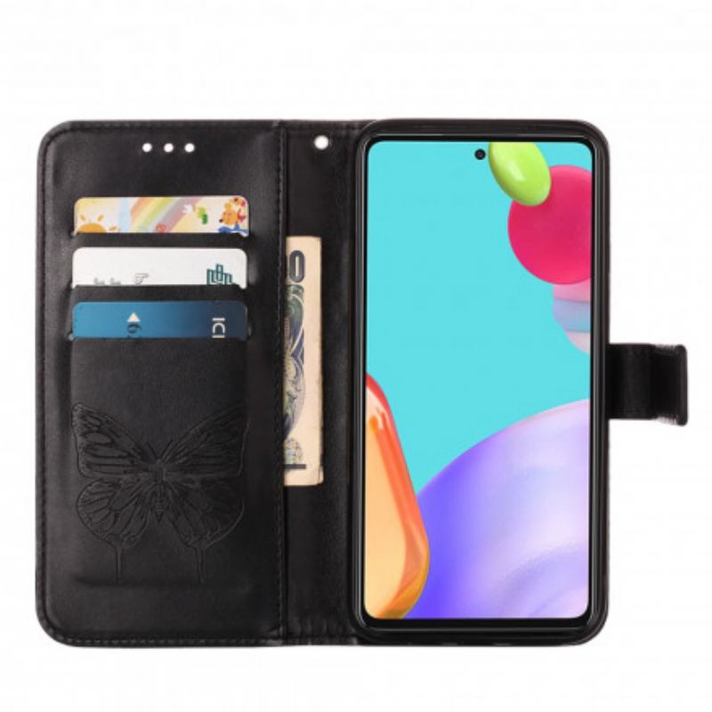 Capa De Couro Para Samsung Galaxy A52 4G / A52 5G / A52s 5G Design De Borboleta Com Cordão