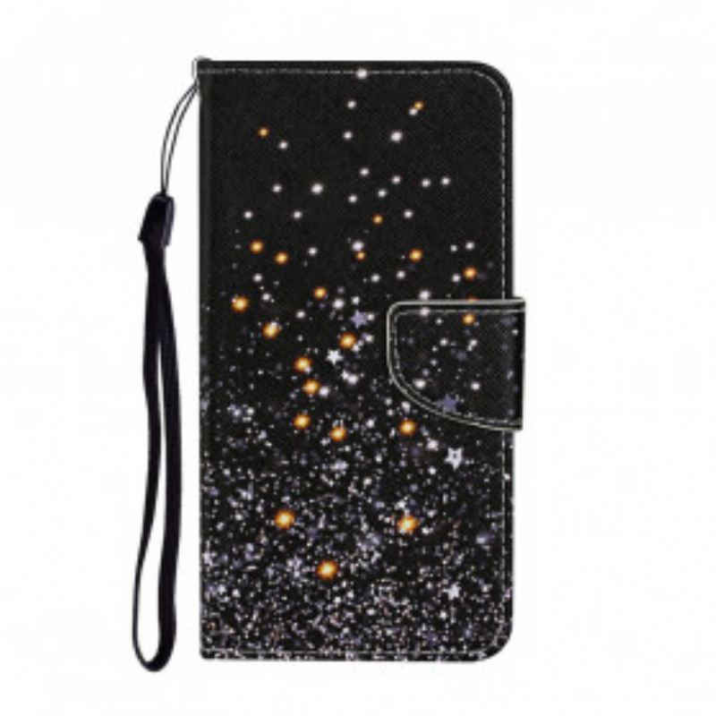 Capa De Couro Para Samsung Galaxy A52 4G / A52 5G / A52s 5G Estrelas E Lantejoulas Com Cordão