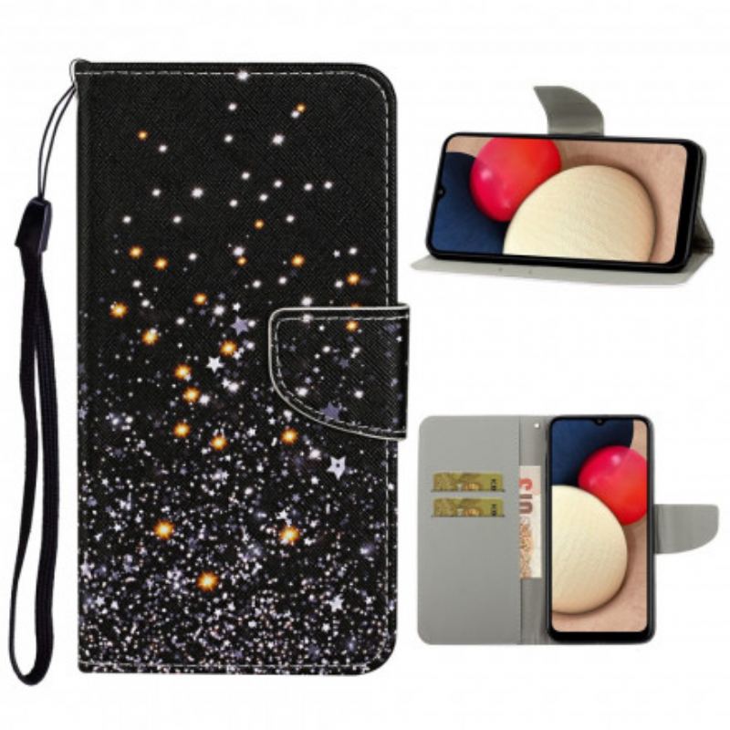 Capa De Couro Para Samsung Galaxy A52 4G / A52 5G / A52s 5G Estrelas E Lantejoulas Com Cordão