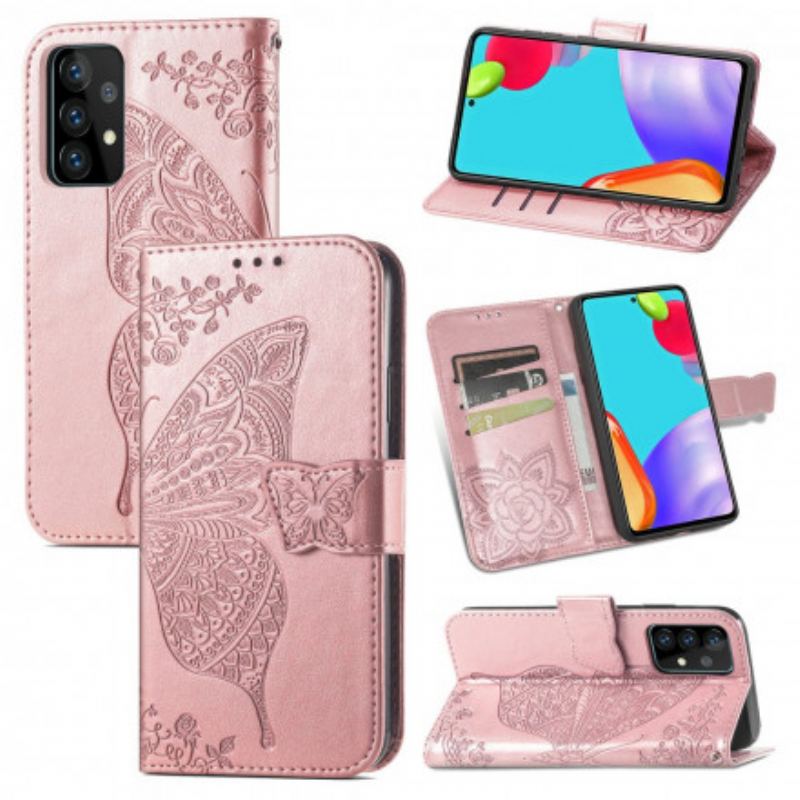 Capa De Couro Para Samsung Galaxy A52 4G / A52 5G / A52s 5G Meia Borboleta