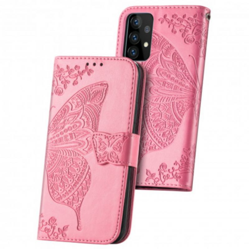 Capa De Couro Para Samsung Galaxy A52 4G / A52 5G / A52s 5G Meia Borboleta