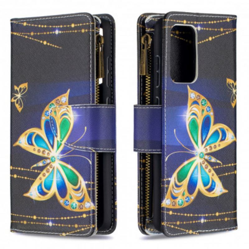 Capa Em Pele Para Samsung Galaxy A52 4G / A52 5G / A52s 5G Bolso Com Zíper De Borboletas