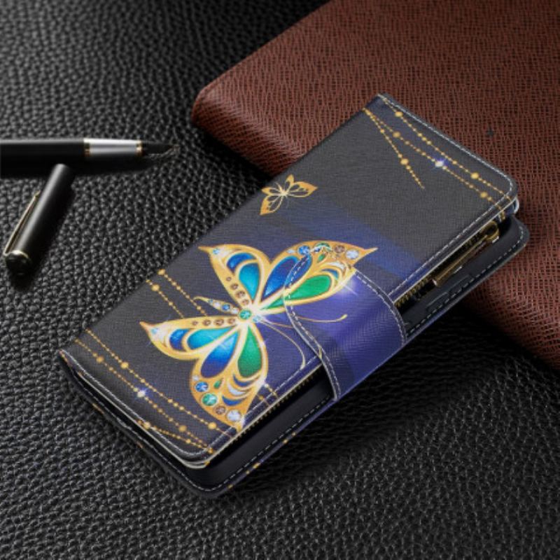 Capa Em Pele Para Samsung Galaxy A52 4G / A52 5G / A52s 5G Bolso Com Zíper De Borboletas