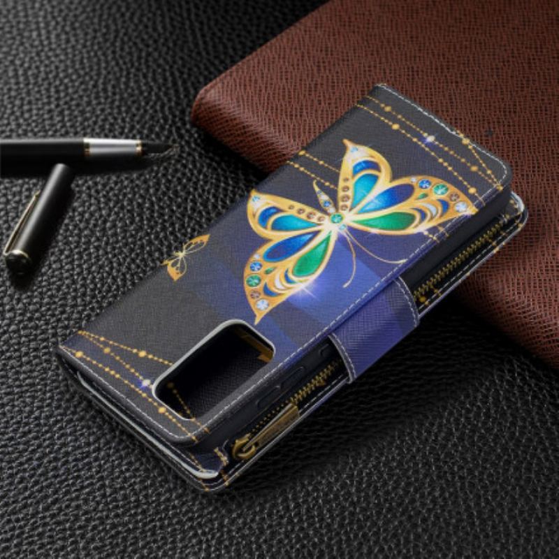 Capa Em Pele Para Samsung Galaxy A52 4G / A52 5G / A52s 5G Bolso Com Zíper De Borboletas