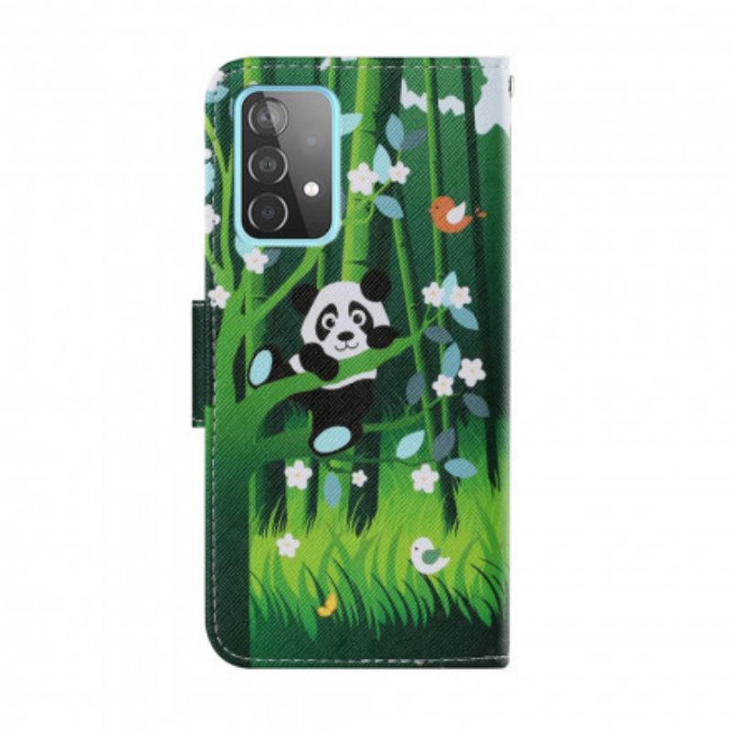 Capa Em Pele Para Samsung Galaxy A52 4G / A52 5G / A52s 5G Caminhada Do Panda