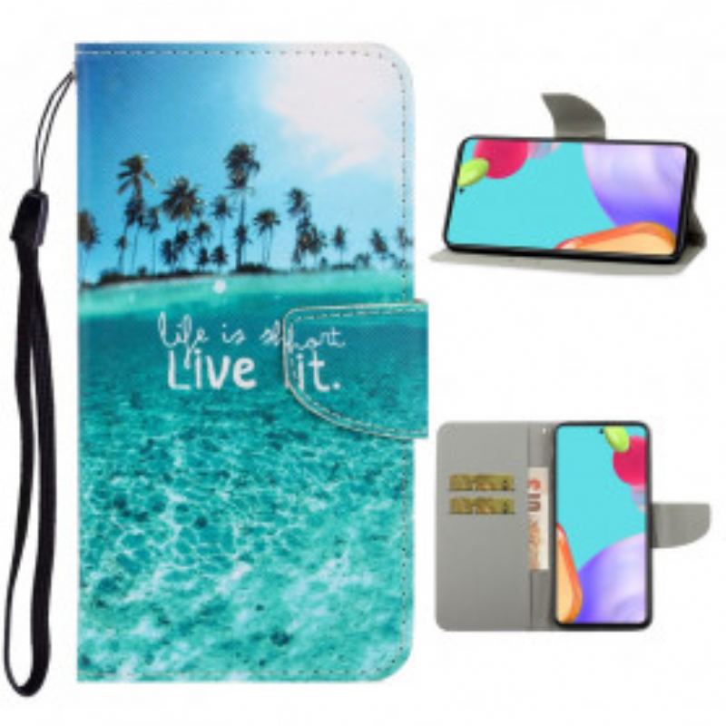 Capa Em Pele Para Samsung Galaxy A52 4G / A52 5G / A52s 5G De Cordão Viva Na Lanyard