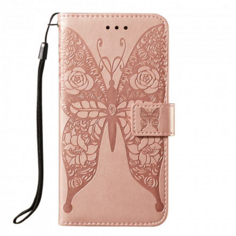 Capa Em Pele Para Samsung Galaxy A52 4G / A52 5G / A52s 5G Padrão De Flor De Borboleta