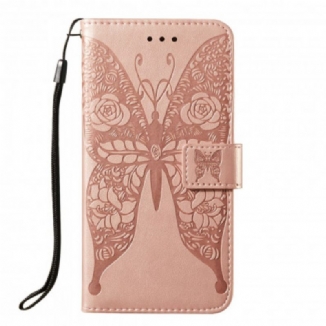 Capa Em Pele Para Samsung Galaxy A52 4G / A52 5G / A52s 5G Padrão De Flor De Borboleta