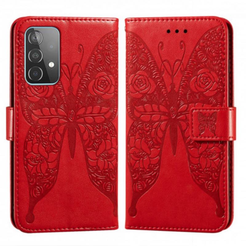 Capa Em Pele Para Samsung Galaxy A52 4G / A52 5G / A52s 5G Padrão De Flor De Borboleta