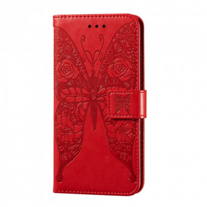 Capa Em Pele Para Samsung Galaxy A52 4G / A52 5G / A52s 5G Padrão De Flor De Borboleta