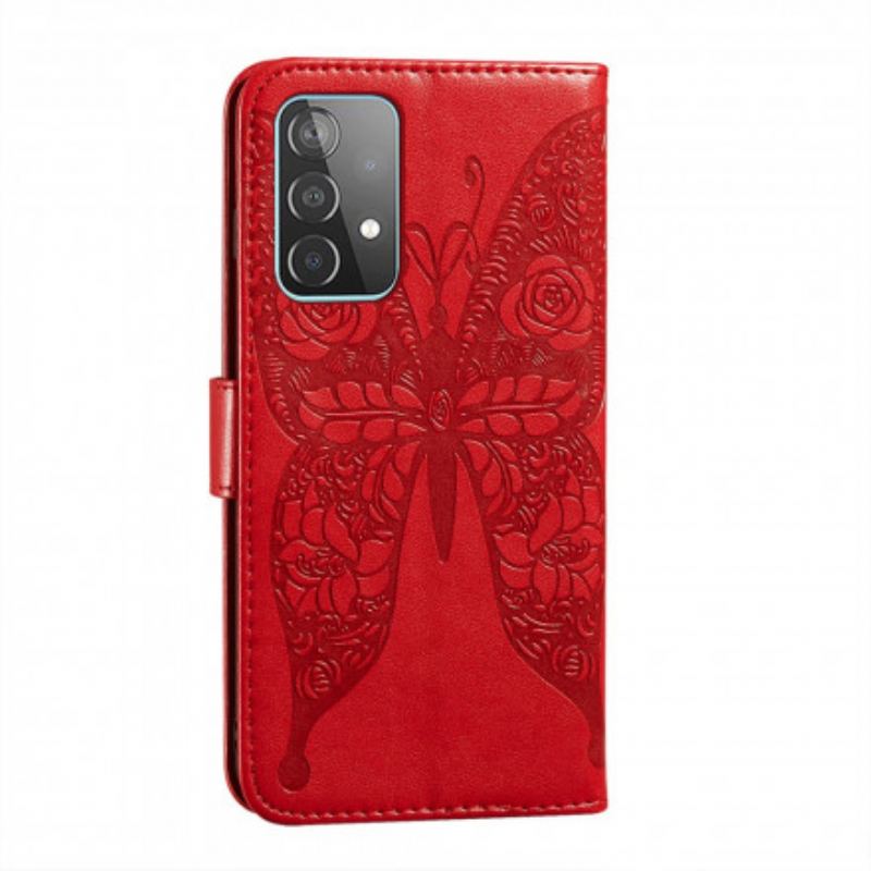 Capa Em Pele Para Samsung Galaxy A52 4G / A52 5G / A52s 5G Padrão De Flor De Borboleta