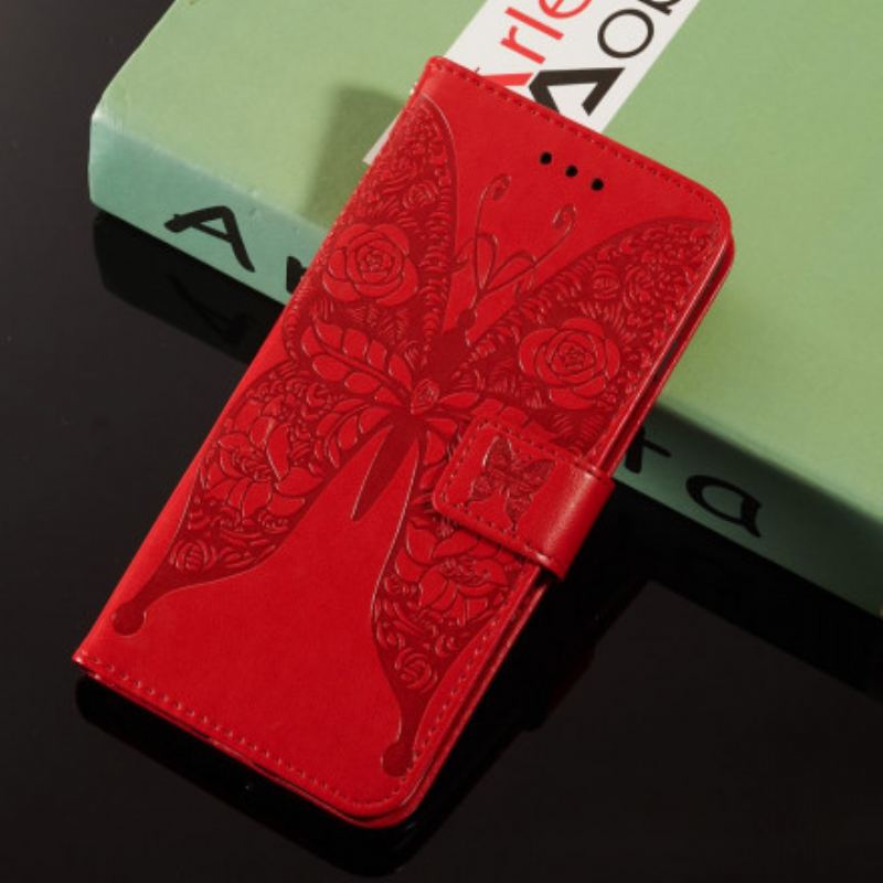 Capa Em Pele Para Samsung Galaxy A52 4G / A52 5G / A52s 5G Padrão De Flor De Borboleta