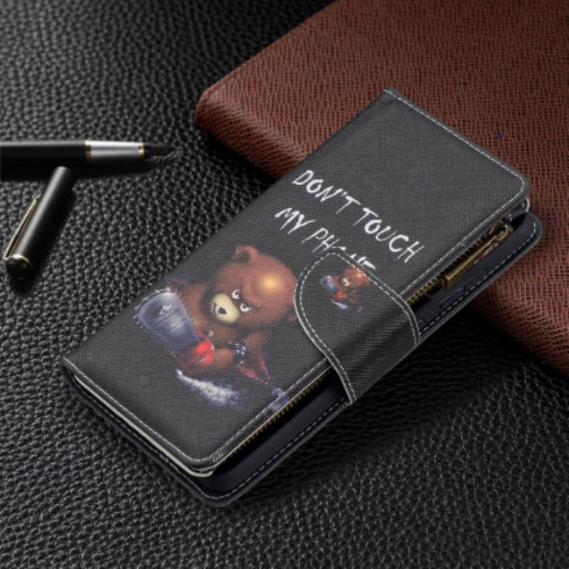 Capa Em Pele Para Samsung Galaxy A52 4G / A52 5G / A52s 5G Urso De Bolso Com Zíper