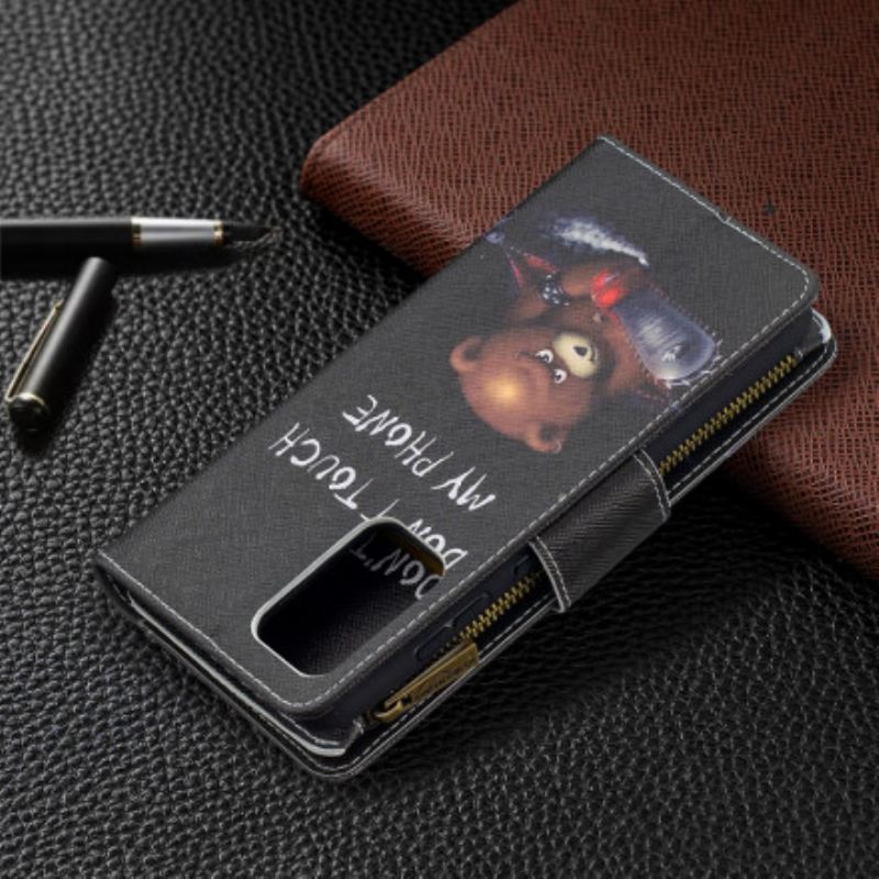 Capa Em Pele Para Samsung Galaxy A52 4G / A52 5G / A52s 5G Urso De Bolso Com Zíper