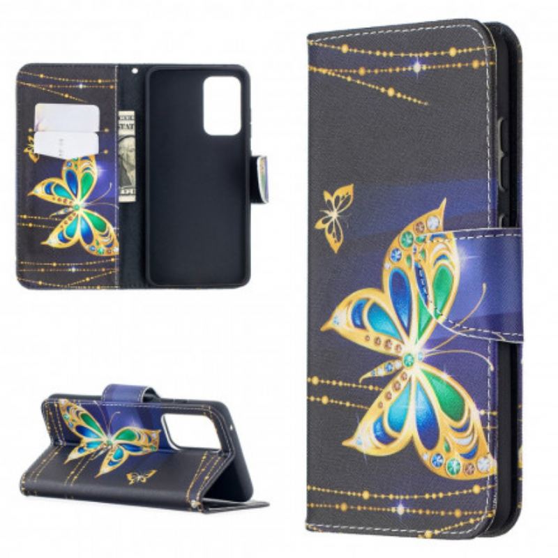 Capa Flip Para Samsung Galaxy A52 4G / A52 5G / A52s 5G Borboletas Douradas