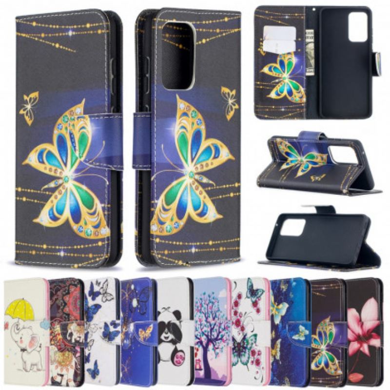 Capa Flip Para Samsung Galaxy A52 4G / A52 5G / A52s 5G Borboletas Douradas