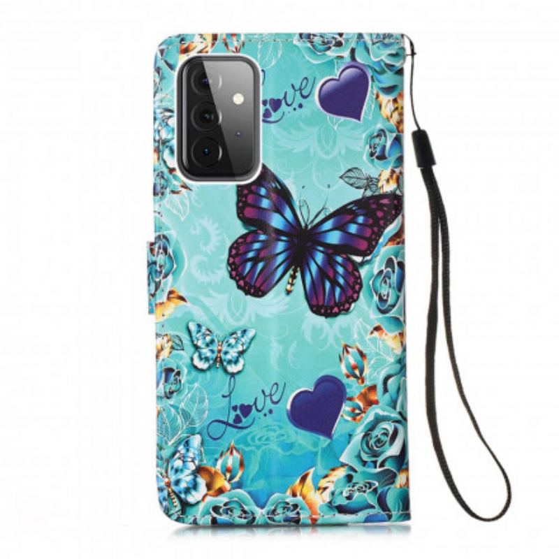 Capa Flip Para Samsung Galaxy A52 4G / A52 5G / A52s 5G Borboletas Douradas