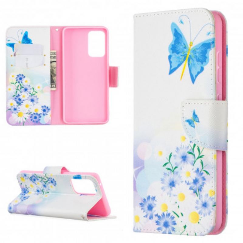 Capa Flip Para Samsung Galaxy A52 4G / A52 5G / A52s 5G Borboletas E Flores Pintadas