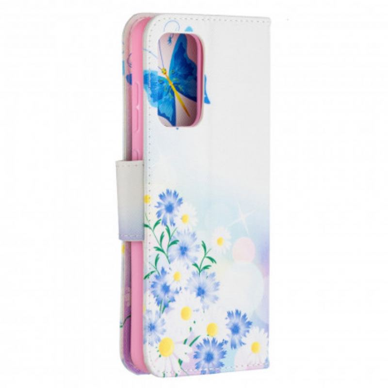 Capa Flip Para Samsung Galaxy A52 4G / A52 5G / A52s 5G Borboletas E Flores Pintadas