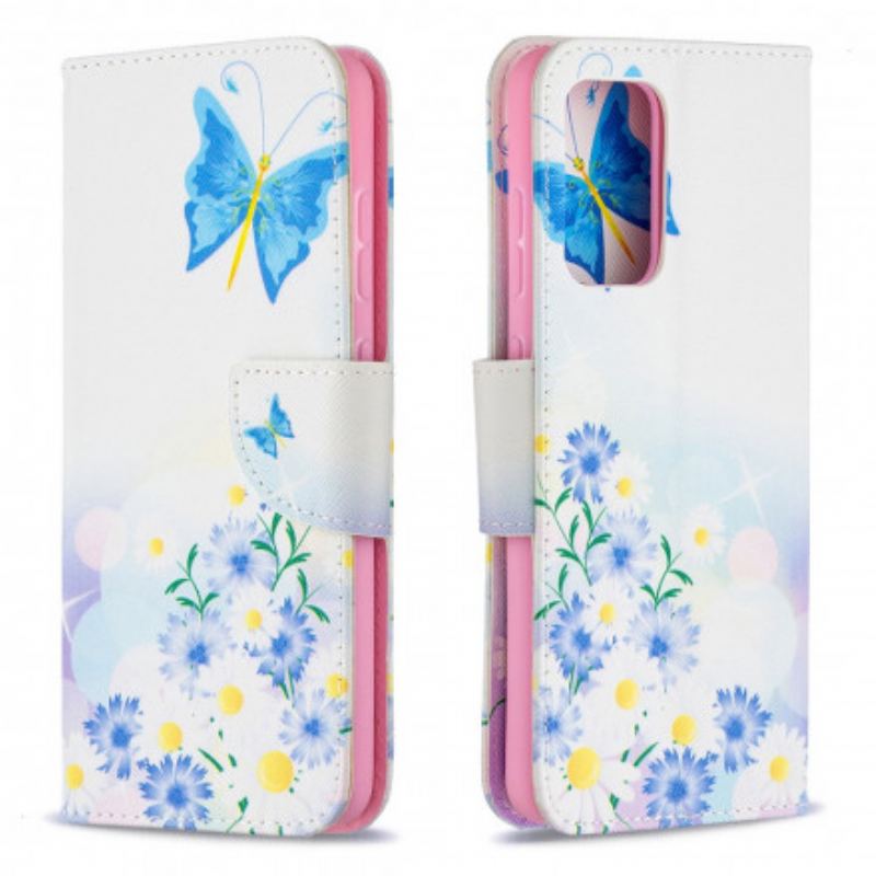 Capa Flip Para Samsung Galaxy A52 4G / A52 5G / A52s 5G Borboletas E Flores Pintadas